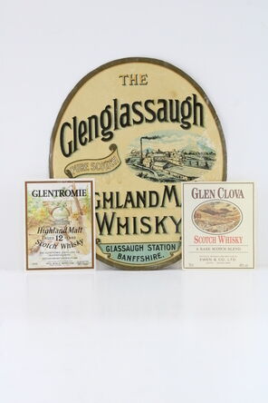 Glenglassaugh Advetising Piece And Original Bottle Labels